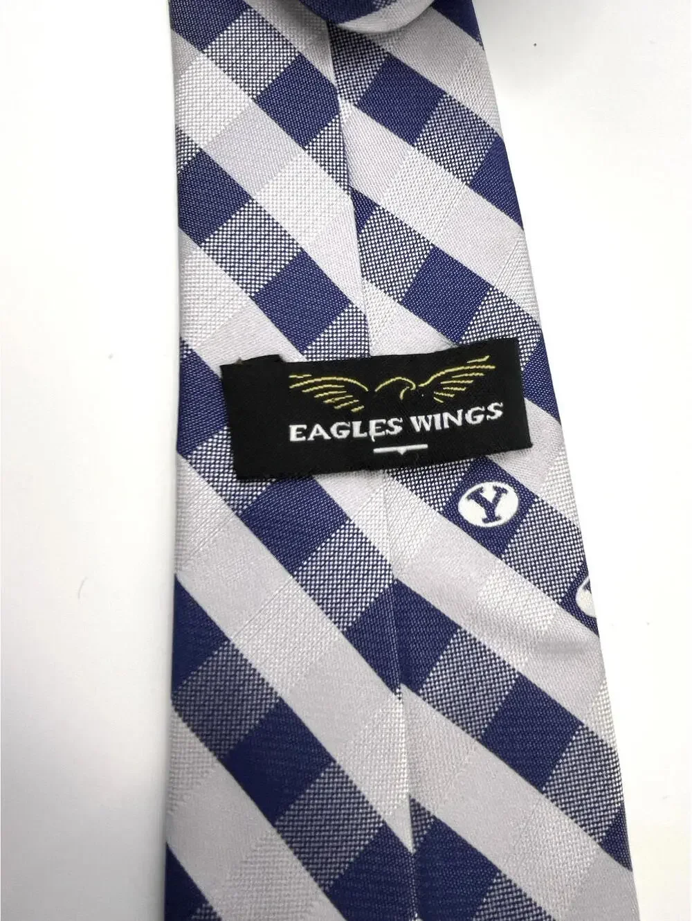 BYU Brigham Young University  Cougars Tie Blue and Silver Check Long 3.5 X 64